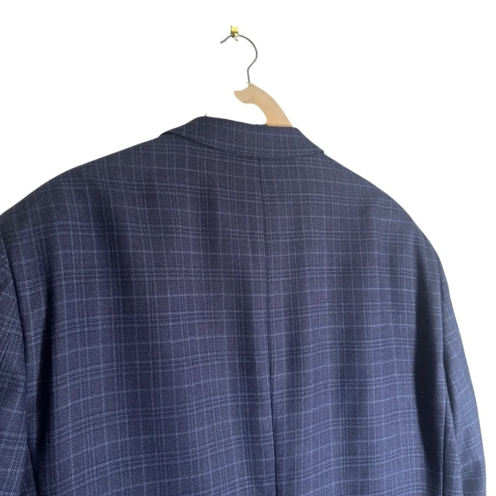 Paul Fredrick Sport Coat Blazer Mens 46 L Blue Plaid Classic Fit Wool Silk Linen